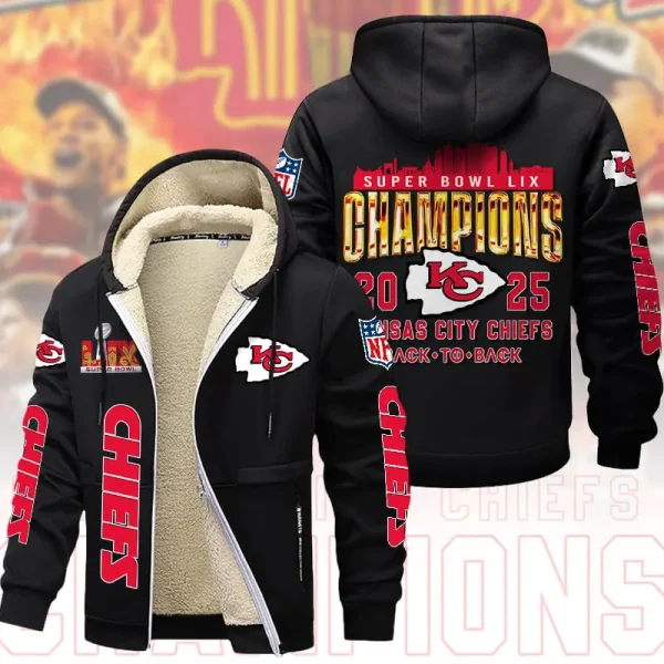 SPECIAL LIMITED EDITION IN 2025-Kansas City Chiefs DMTZ1865 Hoodie Zip Velvet Coat Multicolor - Image 2