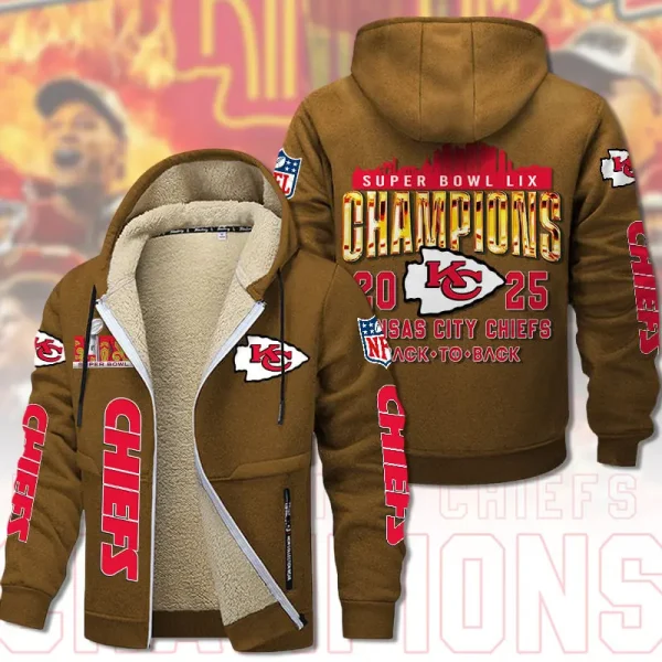 SPECIAL LIMITED EDITION IN 2025-Kansas City Chiefs DMTZ1865 Hoodie Zip Velvet Coat Multicolor - Image 3