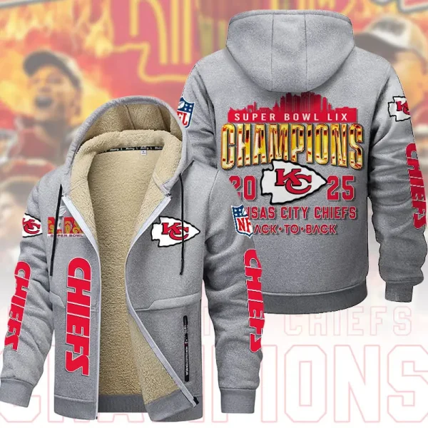 SPECIAL LIMITED EDITION IN 2025-Kansas City Chiefs DMTZ1865 Hoodie Zip Velvet Coat Multicolor - Image 5