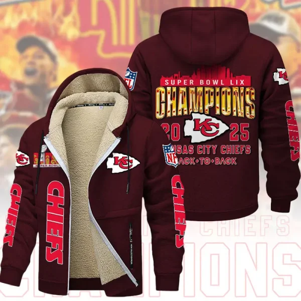 SPECIAL LIMITED EDITION IN 2025-Kansas City Chiefs DMTZ1865 Hoodie Zip Velvet Coat Multicolor - Image 9