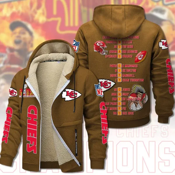 SPECIAL LIMITED EDITION IN 2025-Kansas City Chiefs DMTZ1869 Hoodie Zip Velvet Coat Multicolor - Image 3