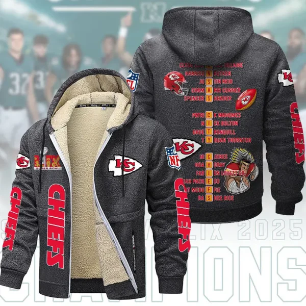 SPECIAL LIMITED EDITION IN 2025-Kansas City Chiefs DMTZ1869 Hoodie Zip Velvet Coat Multicolor - Image 4