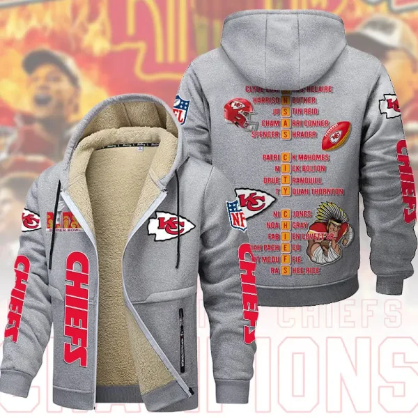 SPECIAL LIMITED EDITION IN 2025-Kansas City Chiefs DMTZ1869 Hoodie Zip Velvet Coat Multicolor - Image 5