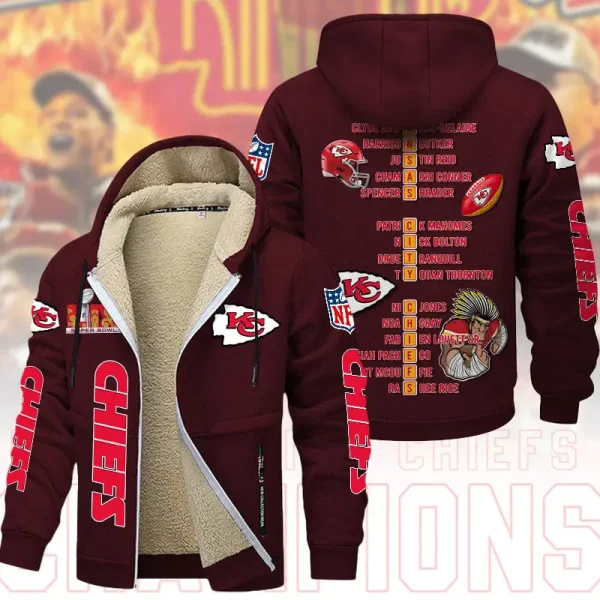 SPECIAL LIMITED EDITION IN 2025-Kansas City Chiefs DMTZ1869 Hoodie Zip Velvet Coat Multicolor - Image 9