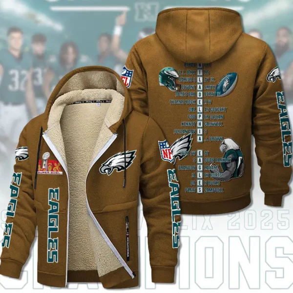 SPECIAL LIMITED EDITION IN 2025-Philadelphia Eagles DMTZ1868 Hoodie Zip Velvet Coat Multicolor - Image 3