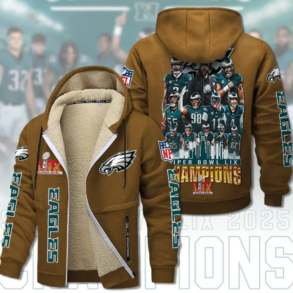 SPECIAL LIMITED EDITION IN 2025-Philadelphia Eagles DMTZ1866 Hoodie Zip Velvet Coat Multicolor - Image 3