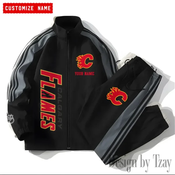 Calgary Flames NHL New Style Versatile Sports Set Jacket And Pants S9VSS2PS116 - Image 2