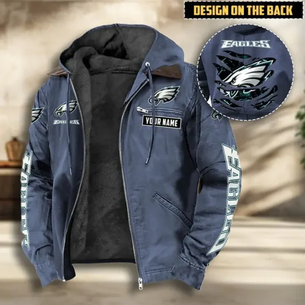 Philadelphia Eagles Men's Casual Padded Jacket Hooded VITHCJ173 - Image 2