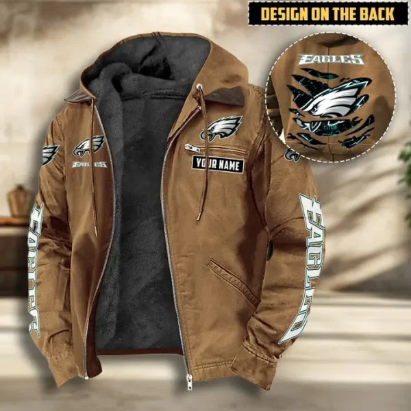 Philadelphia Eagles Men's Casual Padded Jacket Hooded VITHCJ173 - Image 3