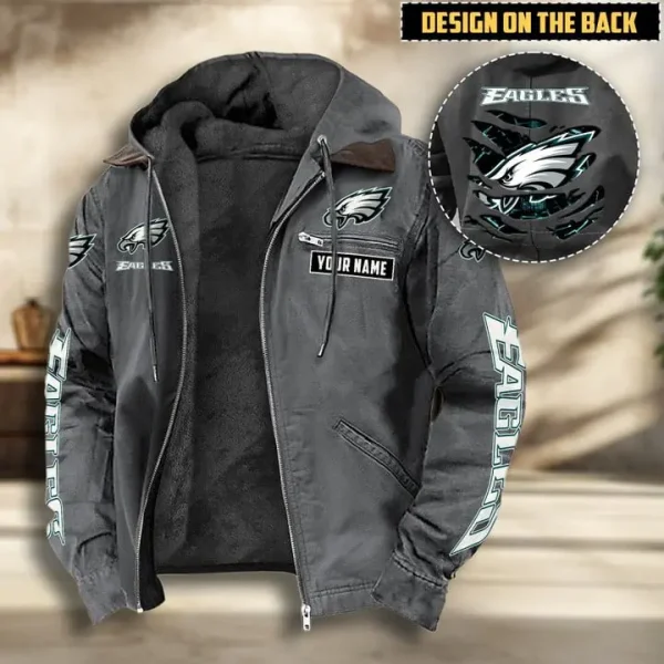 Philadelphia Eagles Men's Casual Padded Jacket Hooded VITHCJ173 - Image 4