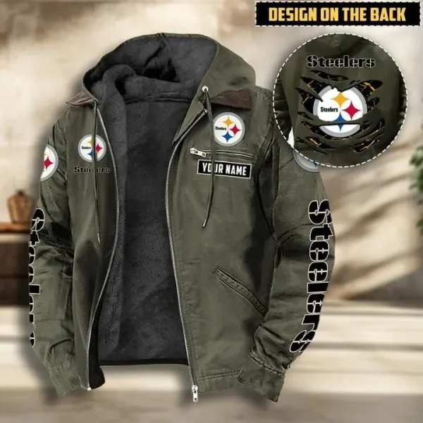 Pittsburgh Steelers Men's Casual Padded Jacket Hooded VITHCJ174 - Image 2