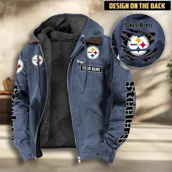 Pittsburgh Steelers Men's Casual Padded Jacket Hooded VITHCJ174 - Image 3