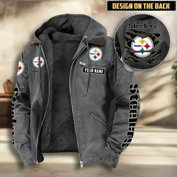 Pittsburgh Steelers Men's Casual Padded Jacket Hooded VITHCJ174 - Image 4