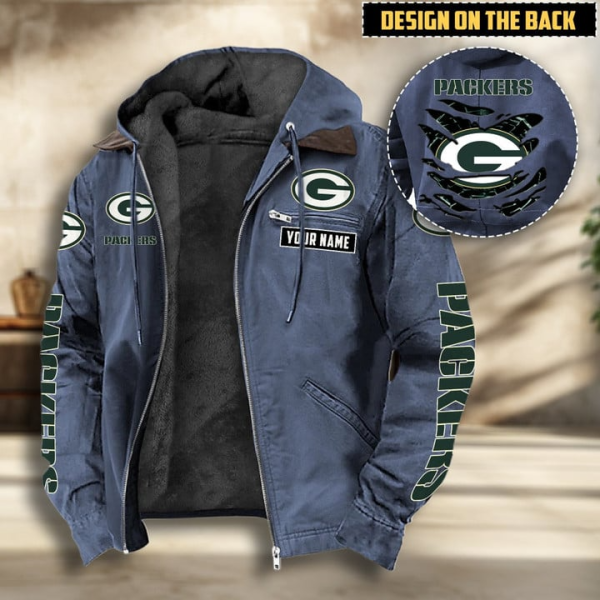 Green Bay Packers Men's Casual Padded Jacket Hooded VITHCJ159 - Image 2