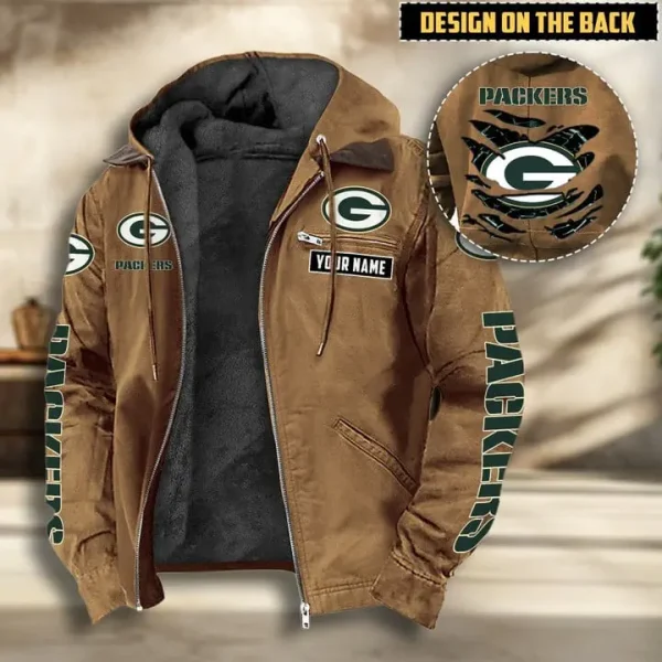 Green Bay Packers Men's Casual Padded Jacket Hooded VITHCJ159 - Image 3