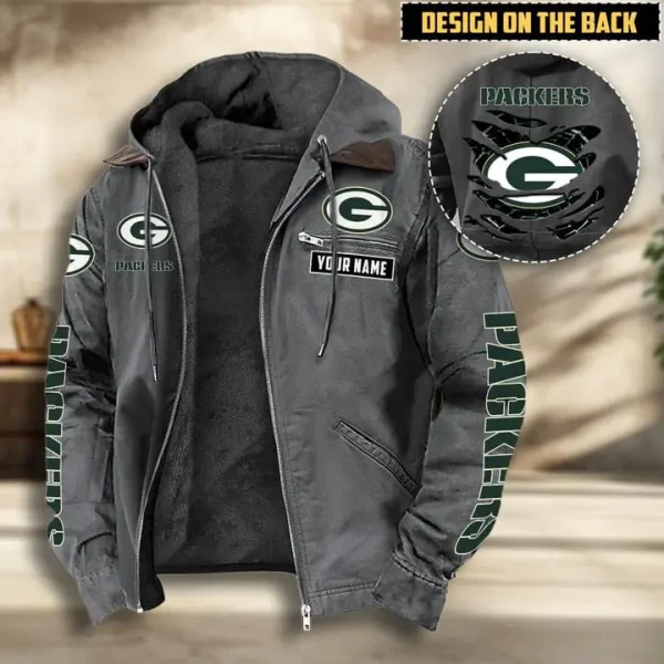 Green Bay Packers Men's Casual Padded Jacket Hooded VITHCJ159 - Image 4