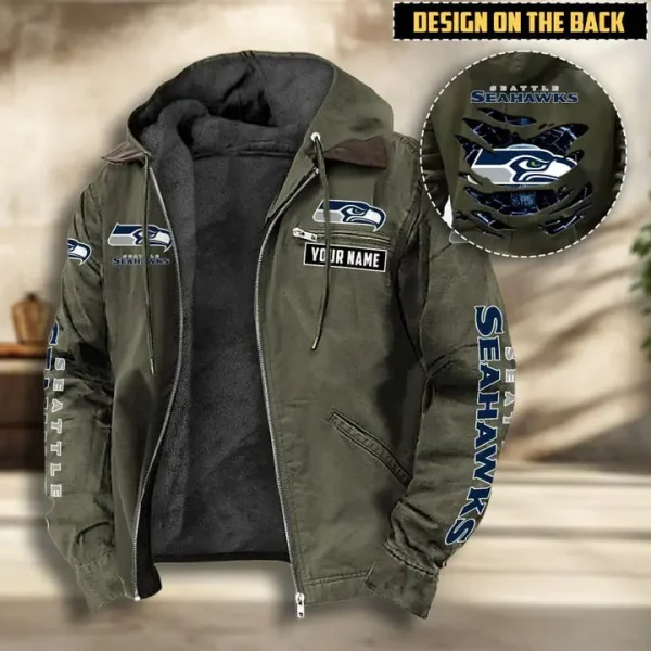 Seattle Seahawks Men's Casual Padded Jacket Hooded VITHCJ176 - Image 2