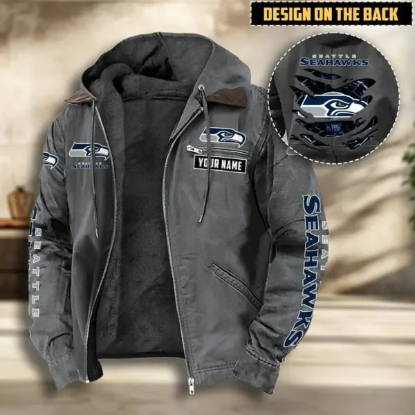 Seattle Seahawks Men's Casual Padded Jacket Hooded VITHCJ176 - Image 4