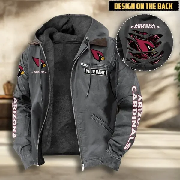 Arizona Cardinals Men's Casual Padded Jacket Hooded VITHCJ148 - Image 4