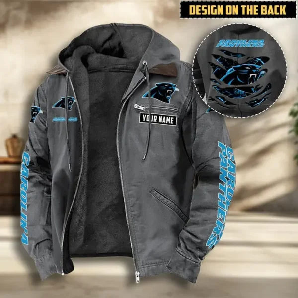 Carolina Panthers Men's Casual Padded Jacket Hooded VITHCJ152 - Image 4