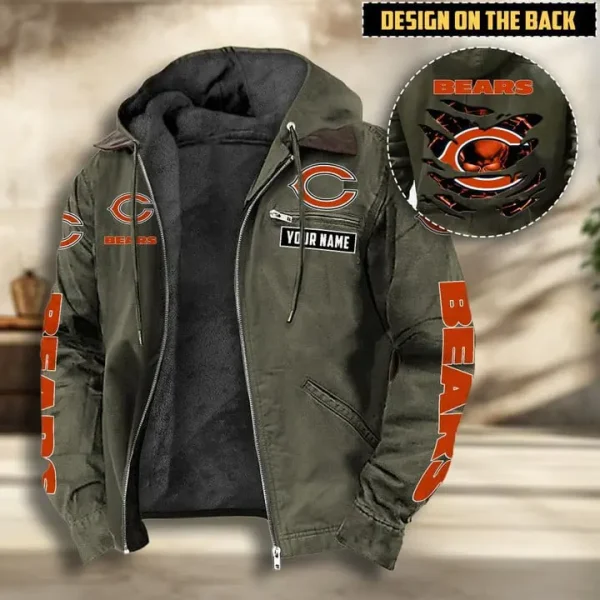 Chicago Bears Men's Casual Padded Jacket Hooded VITHCJ153 - Image 2