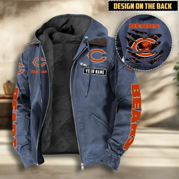 Chicago Bears Men's Casual Padded Jacket Hooded VITHCJ153 - Image 3