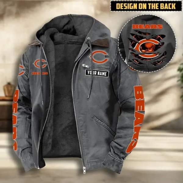 Chicago Bears Men's Casual Padded Jacket Hooded VITHCJ153 - Image 4