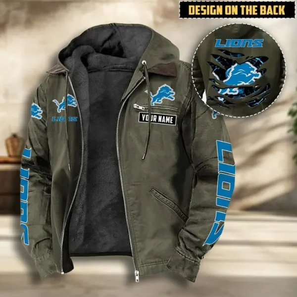 Detroit Lions Men's Casual Padded Jacket Hooded VITHCJ158 - Image 2