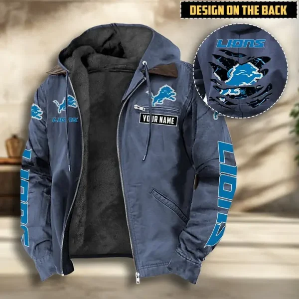 Detroit Lions Men's Casual Padded Jacket Hooded VITHCJ158