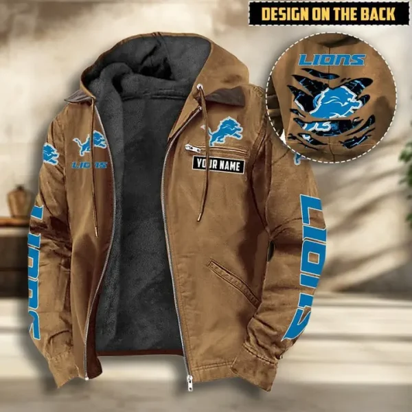 Detroit Lions Men's Casual Padded Jacket Hooded VITHCJ158 - Image 3