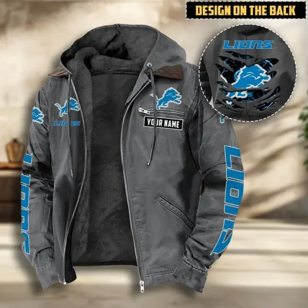 Detroit Lions Men's Casual Padded Jacket Hooded VITHCJ158 - Image 4