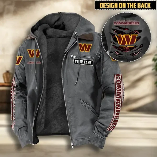 Washington Commanders Men's Casual Padded Jacket Hooded VITHCJ179 - Image 4