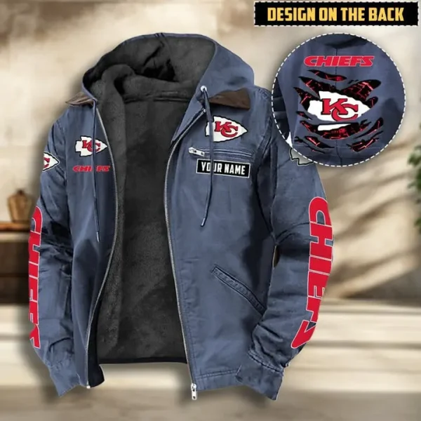 Kansas City Chiefs Men's Casual Padded Jacket Hooded VITHCJ163 - Image 3