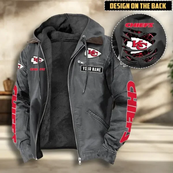 Kansas City Chiefs Men's Casual Padded Jacket Hooded VITHCJ163 - Image 4