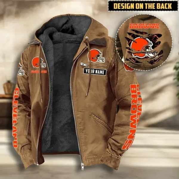 Cleveland Browns Men's Casual Padded Jacket Hooded VITHCJ155 - Image 4