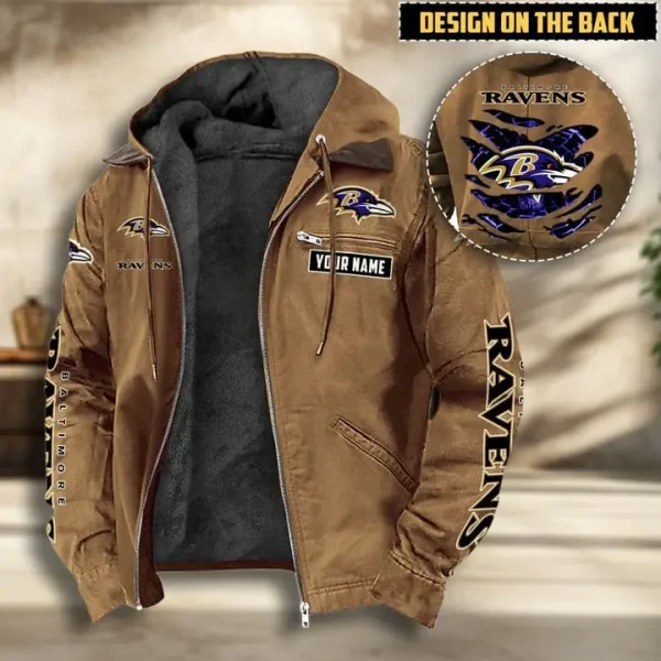 Baltimore Ravens Men's Casual Padded Jacket Hooded VITHCJ150 - Image 3