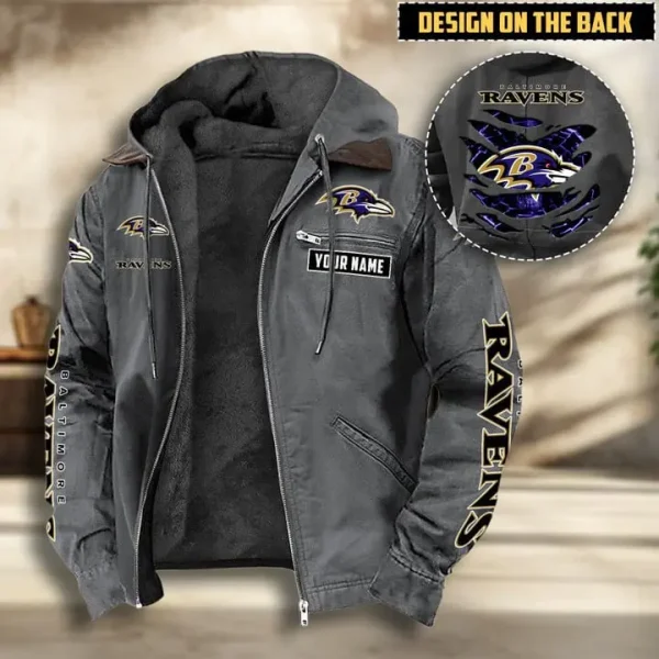 Baltimore Ravens Men's Casual Padded Jacket Hooded VITHCJ150 - Image 4