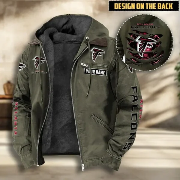 Atlanta Falcons Men's Casual Padded Jacket Hooded VITHCJ149 - Image 2