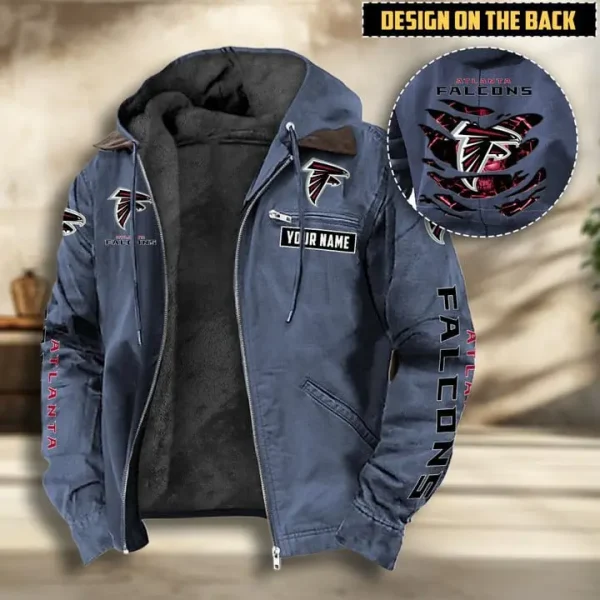 Atlanta Falcons Men's Casual Padded Jacket Hooded VITHCJ149 - Image 3