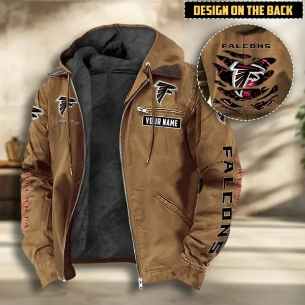 Atlanta Falcons Men's Casual Padded Jacket Hooded VITHCJ149 - Image 4