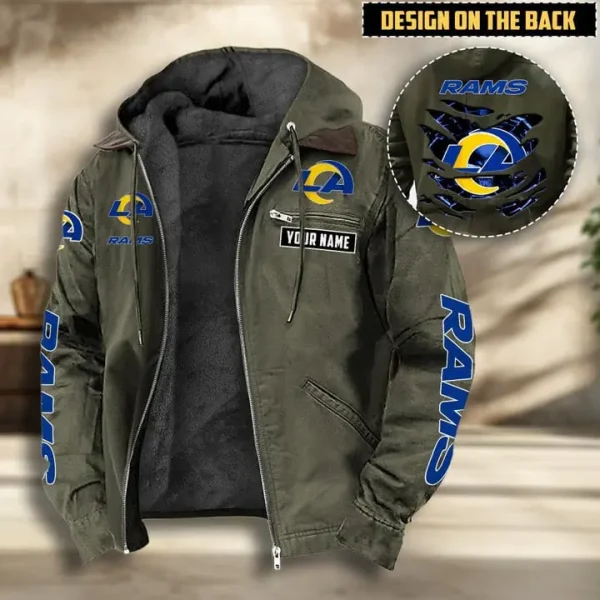 Los Angeles Rams Men's Casual Padded Jacket Hooded VITHCJ166 - Image 2