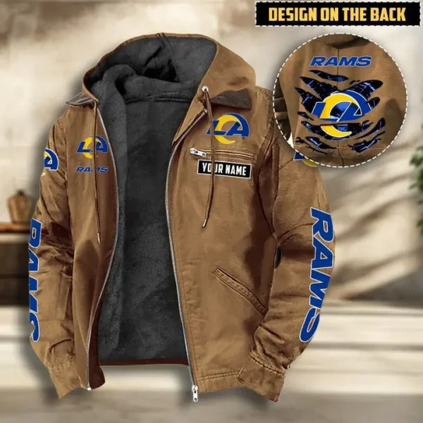 Los Angeles Rams Men's Casual Padded Jacket Hooded VITHCJ166 - Image 3