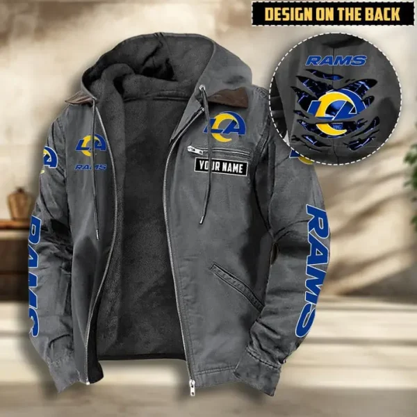 Los Angeles Rams Men's Casual Padded Jacket Hooded VITHCJ166 - Image 4