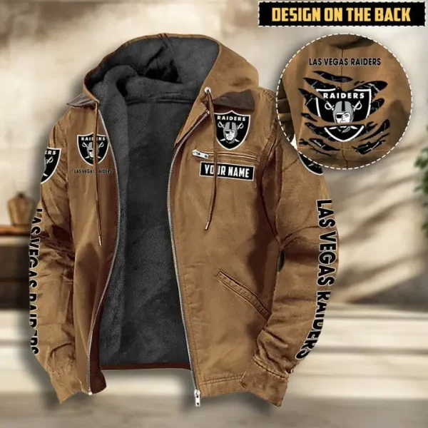 Las Vegas Raiders Men's Casual Padded Jacket Hooded VITHCJ164 - Image 3