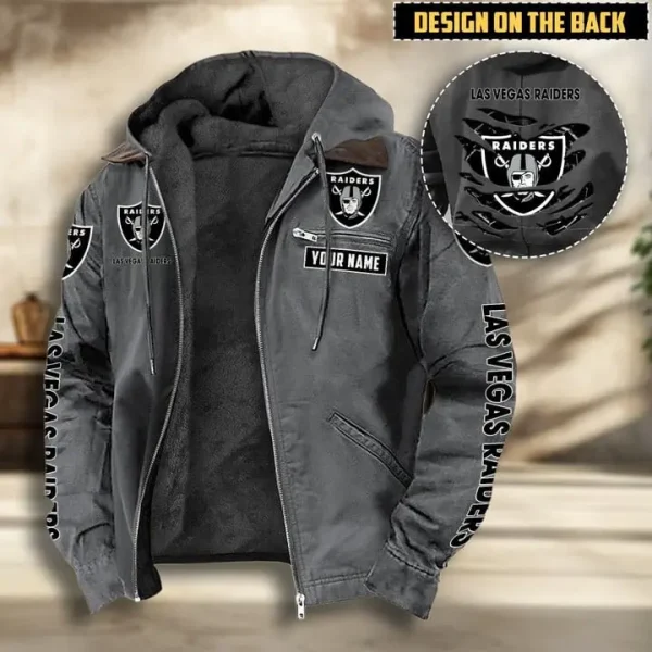 Las Vegas Raiders Men's Casual Padded Jacket Hooded VITHCJ164 - Image 4