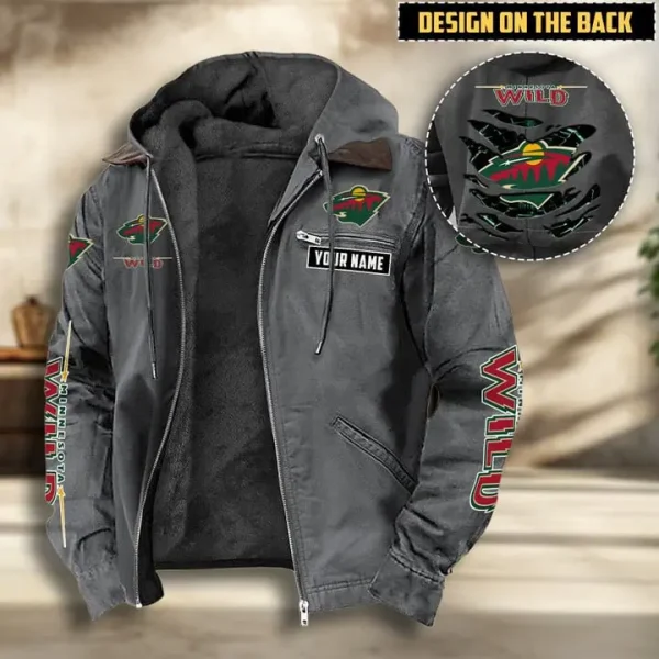 NHL Minnesota Wild Men's Casual Padded Jacket Hooded VITHCJ194 - Image 4