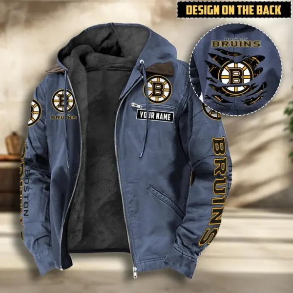 NHL Boston Bruins Men's Casual Padded Jacket Hooded VITHCJ182 - Image 3