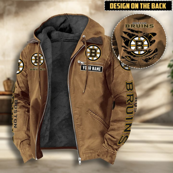 NHL Boston Bruins Men's Casual Padded Jacket Hooded VITHCJ182 - Image 4