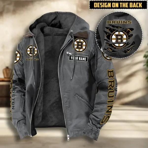 NHL Boston Bruins Men's Casual Padded Jacket Hooded VITHCJ182 - Image 2