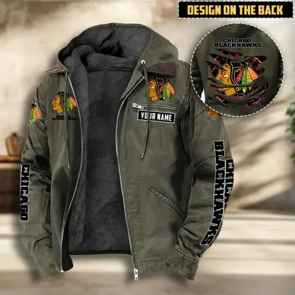 NHL Chicago Blackhawks Men's Casual Padded Jacket Hooded VITHCJ186